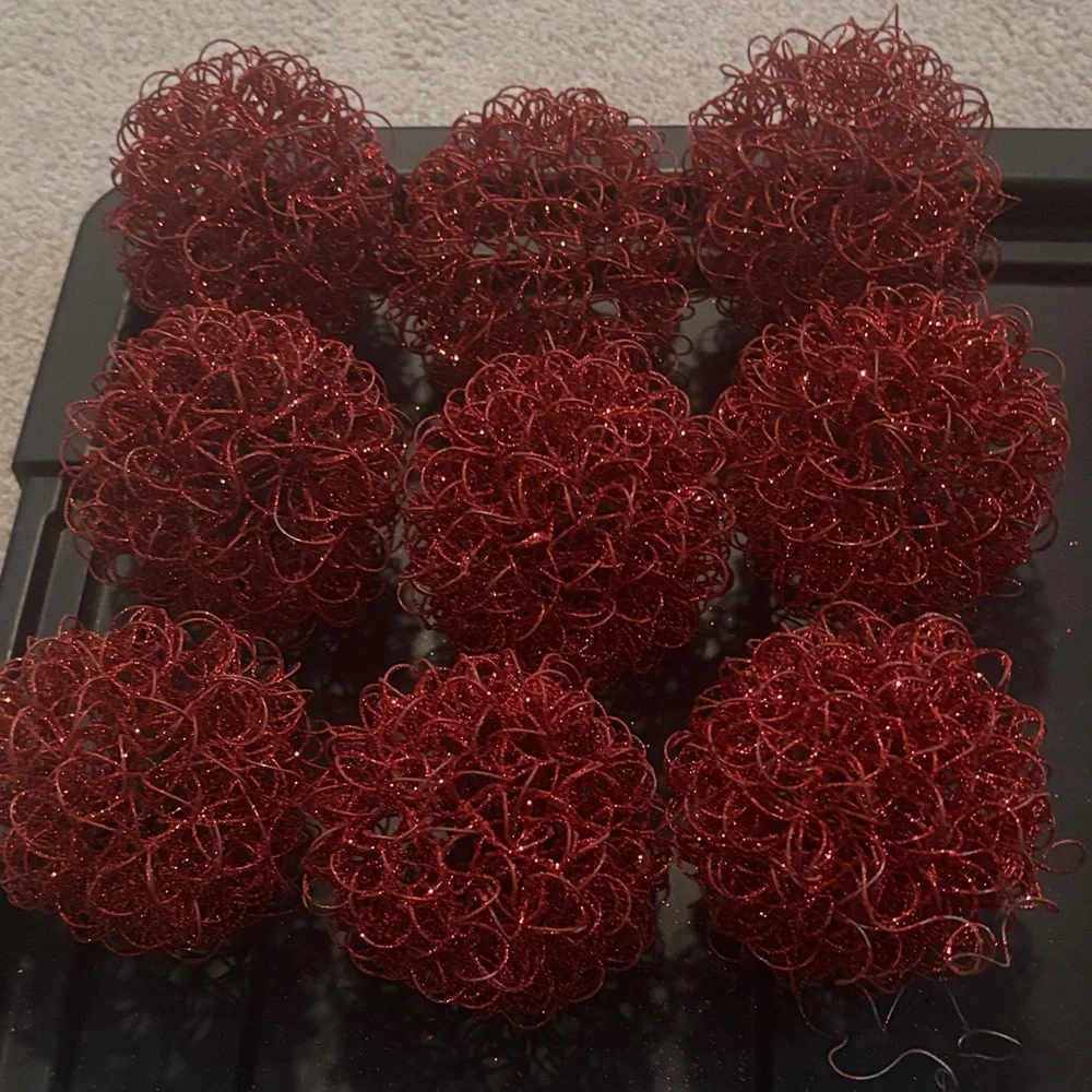 Pier 1 Red Sparkling Decorative Valentines Day Wedding Spheres Ornaments Lot
